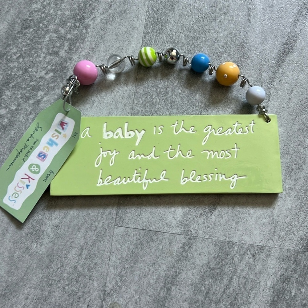 Hanging Plaque for Baby new born pregnancy green & white beaded